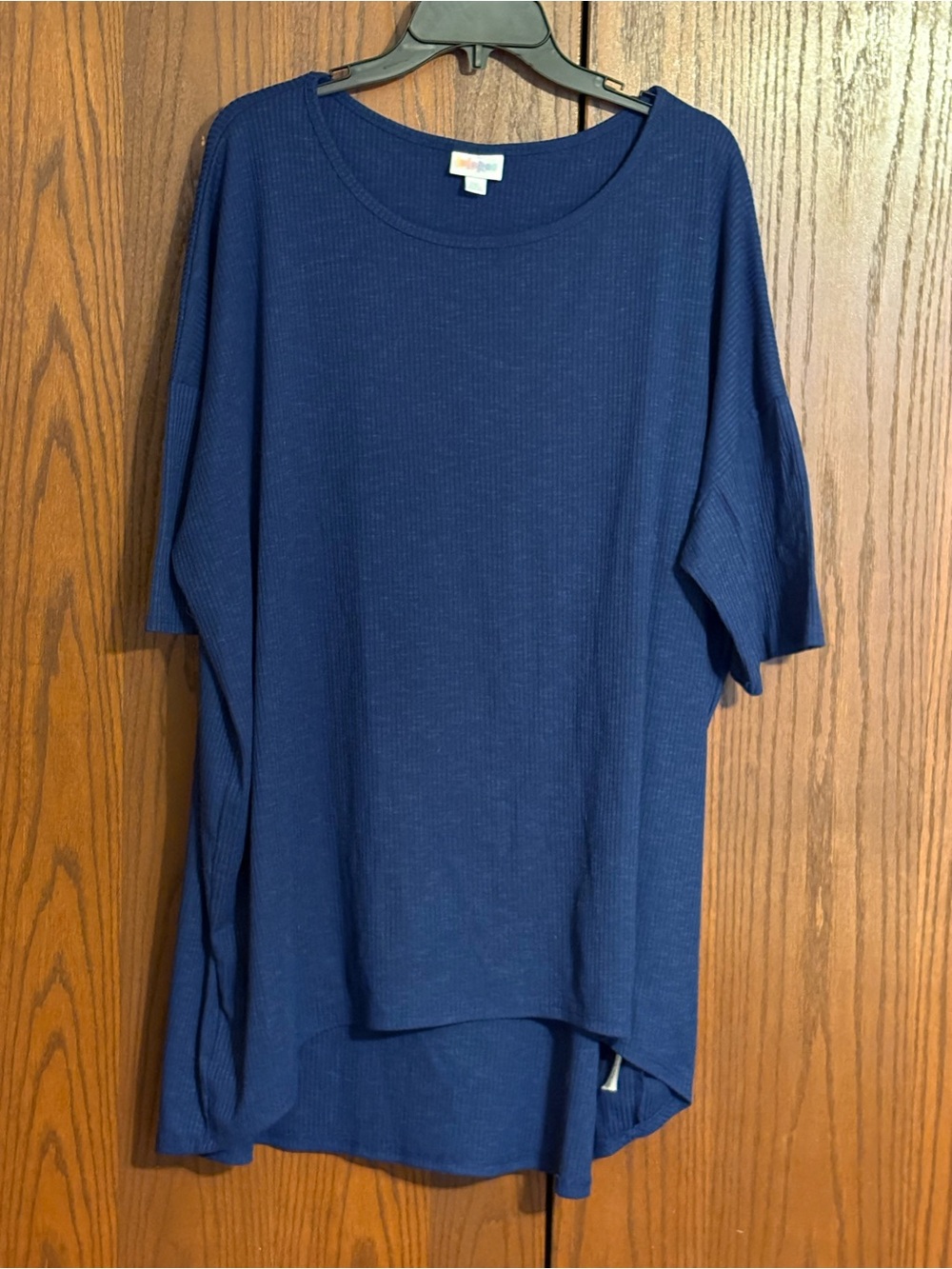 LuLaRoe Navy Blue Ribbed Short Sleeve Top